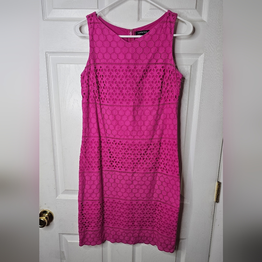 LAND’S END | Hot Pink Sleeveless Eyelet Overlay Shift Dress